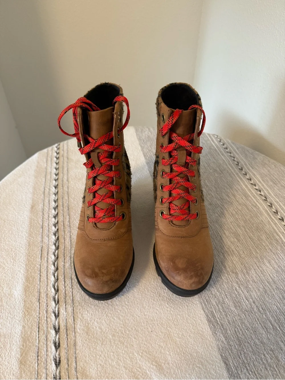 Sorel Lexie Wedge Boot, Brown and Black Cheetah print with red laces - Picture 3 of 7